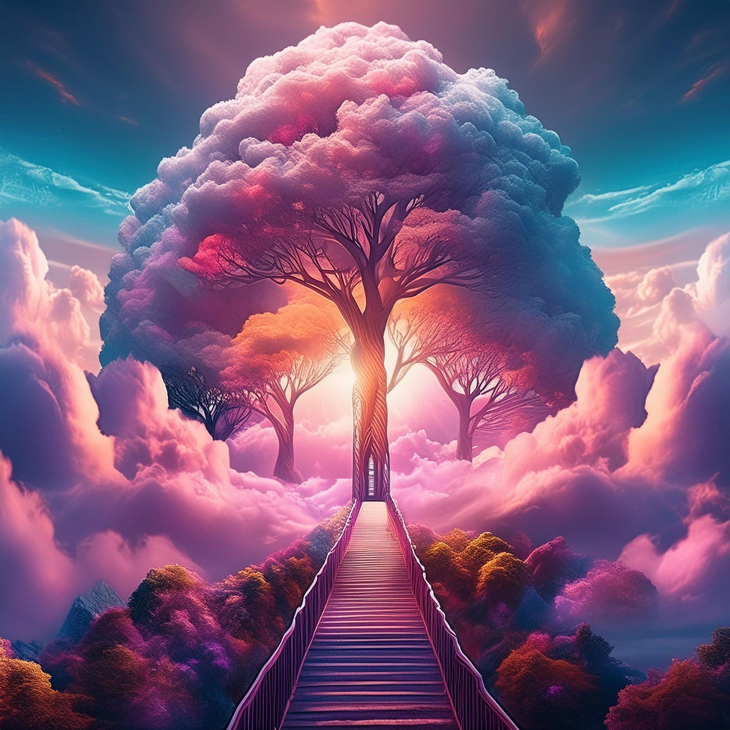 Radiant Trees keys To The Sky Wall Mural | Relaxing Space Wallpaper - Dhalfashionistt