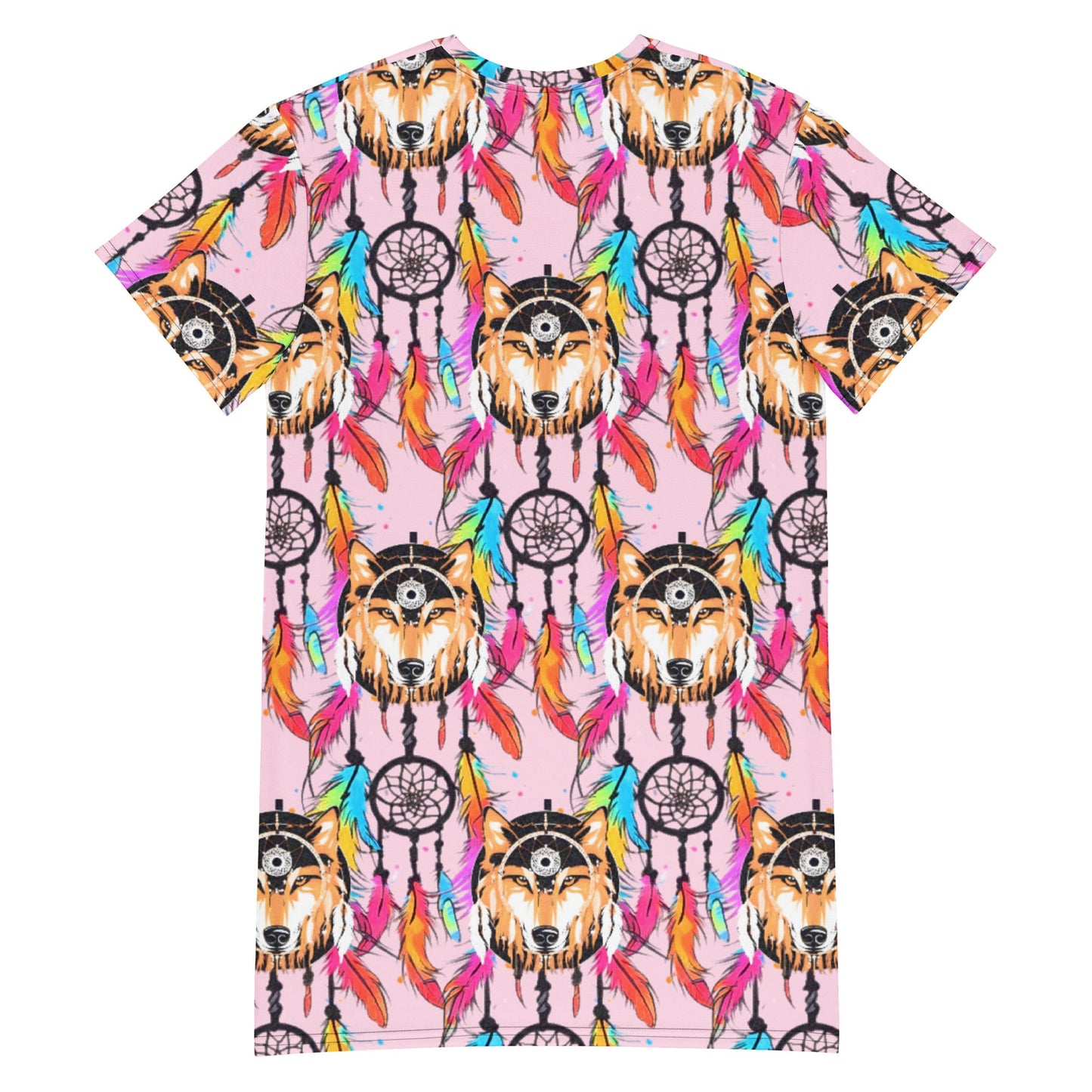 Stylish Sophisticated Fashion Feathers Wolf Dream Catcher T-shirt Dress | Oversized - Dhalfashionistt