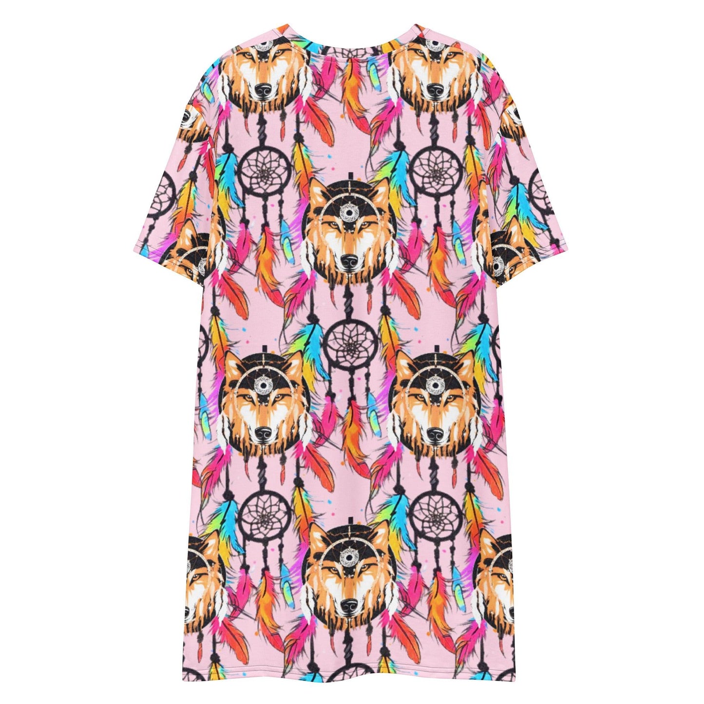 Stylish Sophisticated Fashion Feathers Wolf Dream Catcher T-shirt Dress | Oversized - Dhalfashionistt