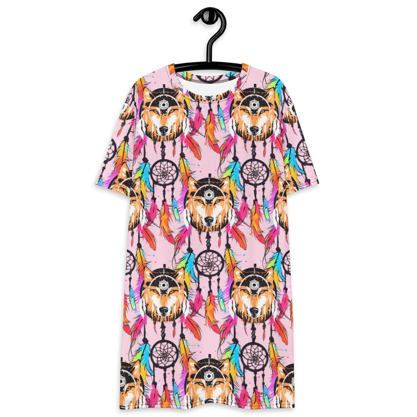 Stylish Sophisticated Fashion Feathers Wolf Dream Catcher T-shirt Dress | Oversized - Dhalfashionistt