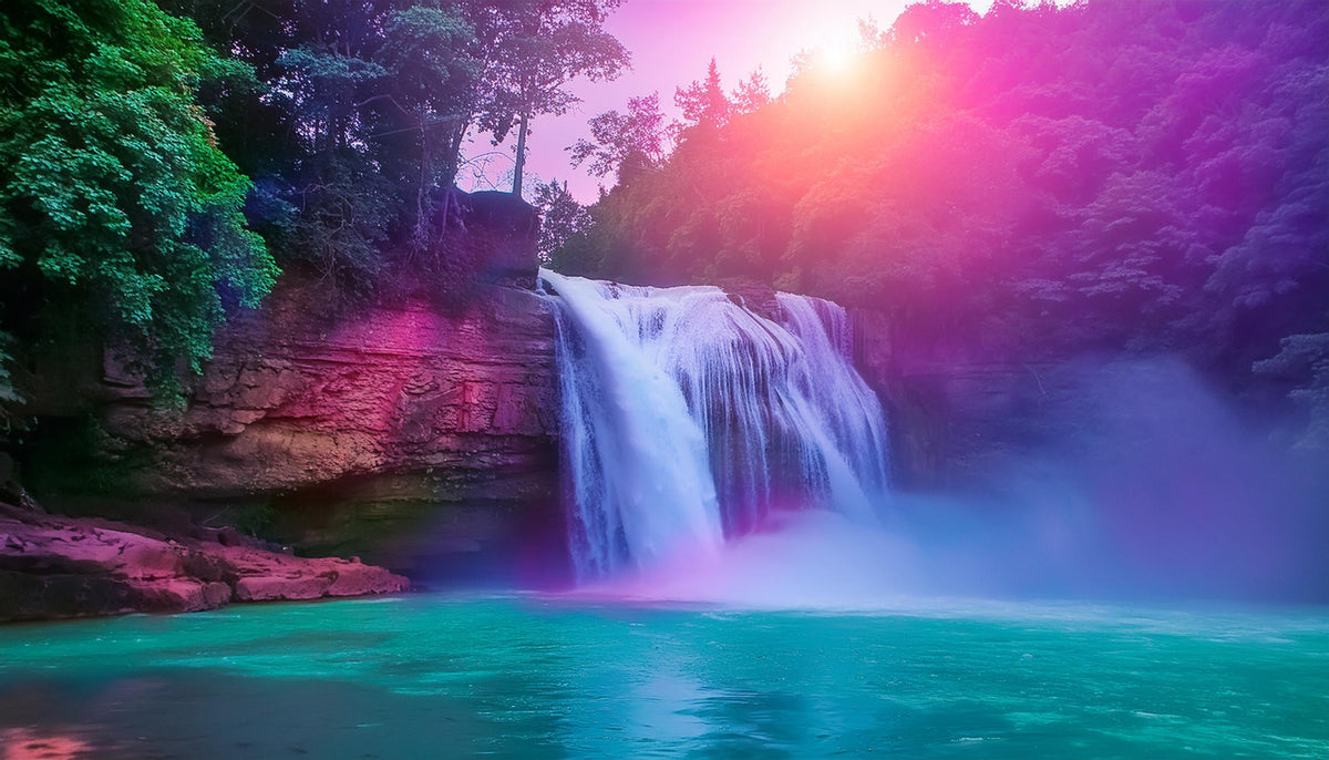 Sun-Kissed Waterfall in Mist Wall Mural | Interior Design Inspiration Wallpaper - Dhalfashionistt