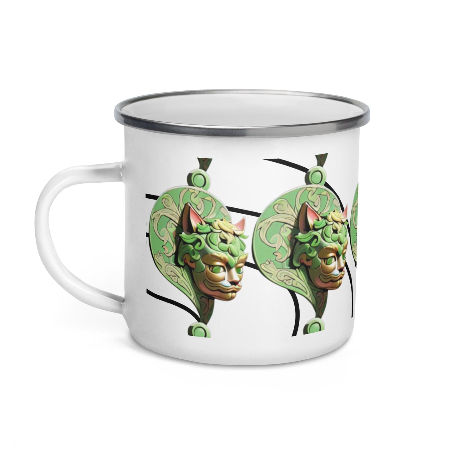 Dhalfashionistt Ultra Detailed Ornate Decorative Green Cat Men Enamel | Mug Unique Camper Mug | Home & Office Accesories Bag attachment mug Beverage mug Camper mug Camping mug Camping trip essentials Durable mug Durable Outdoor Mug Enamel mug Green Cat Men Hiking essentials Hiking mug Home accessories Hot meal mug Lightweight mug Multifunctional mug Office accessories Online store Shopify USA. unique gift Unique mug Unique Novelty Gift Free Text