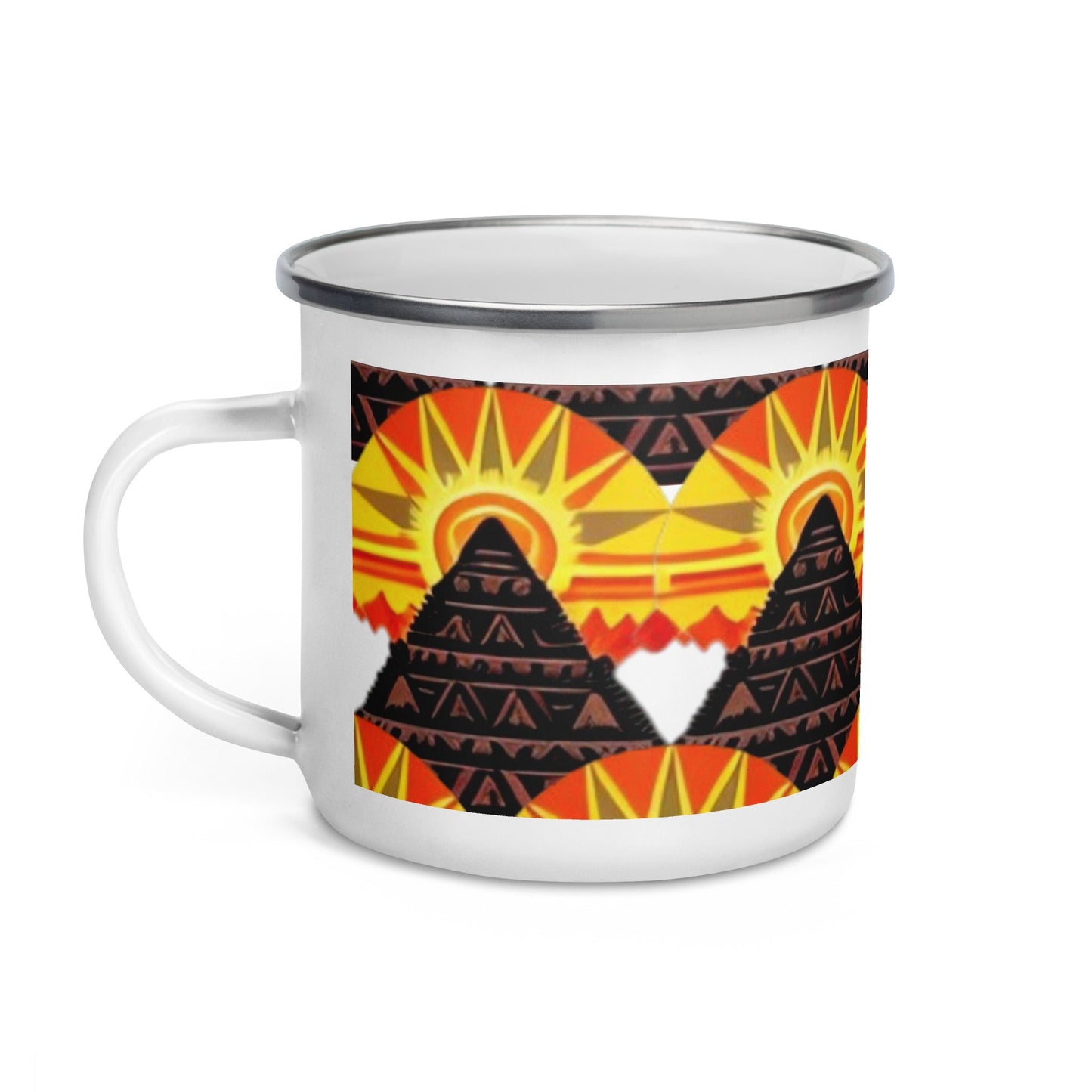 Vibrant Aztec Sun Pyramid Camp Mug | Enamel Novelty Gift for Campers - Dhalfashionistt
