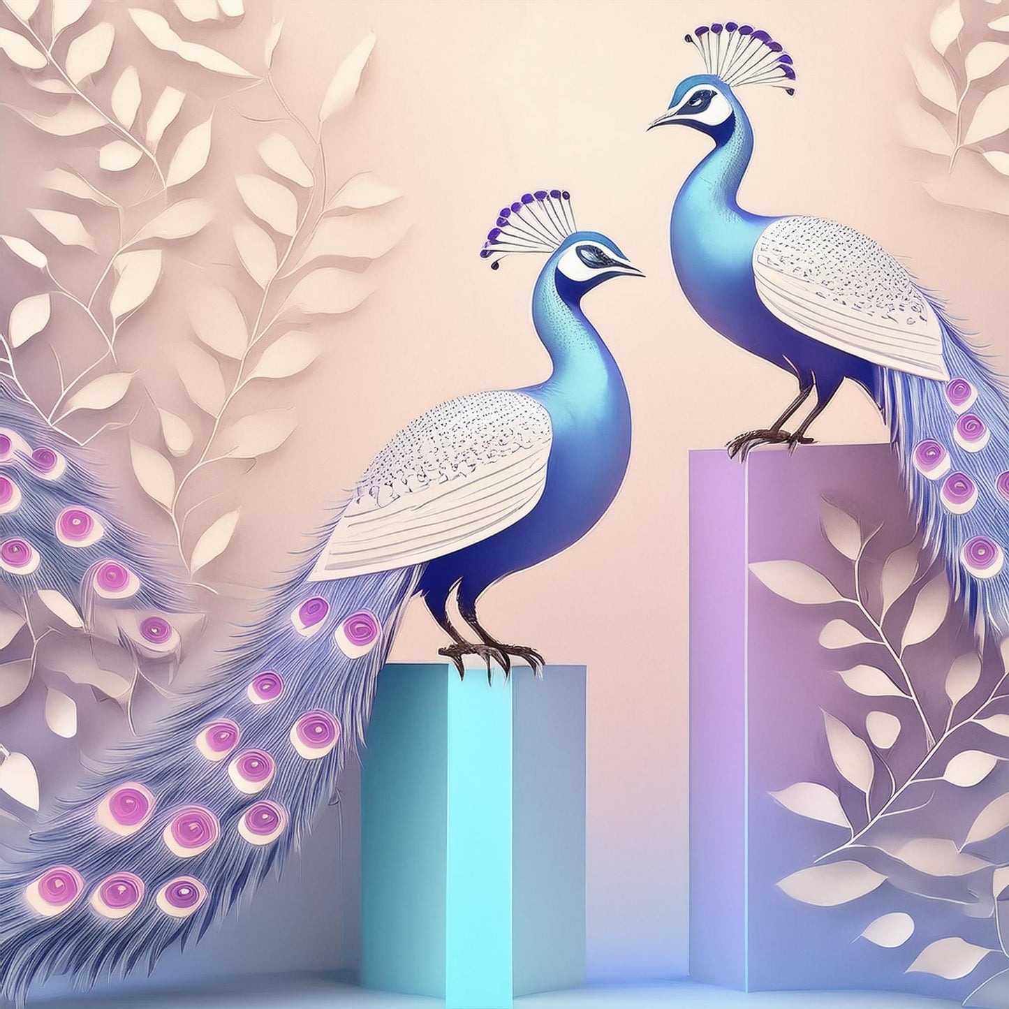 Vibrant Peacock Art Work Wall Mural |Creative Space Wallpaper - Dhalfashionistt