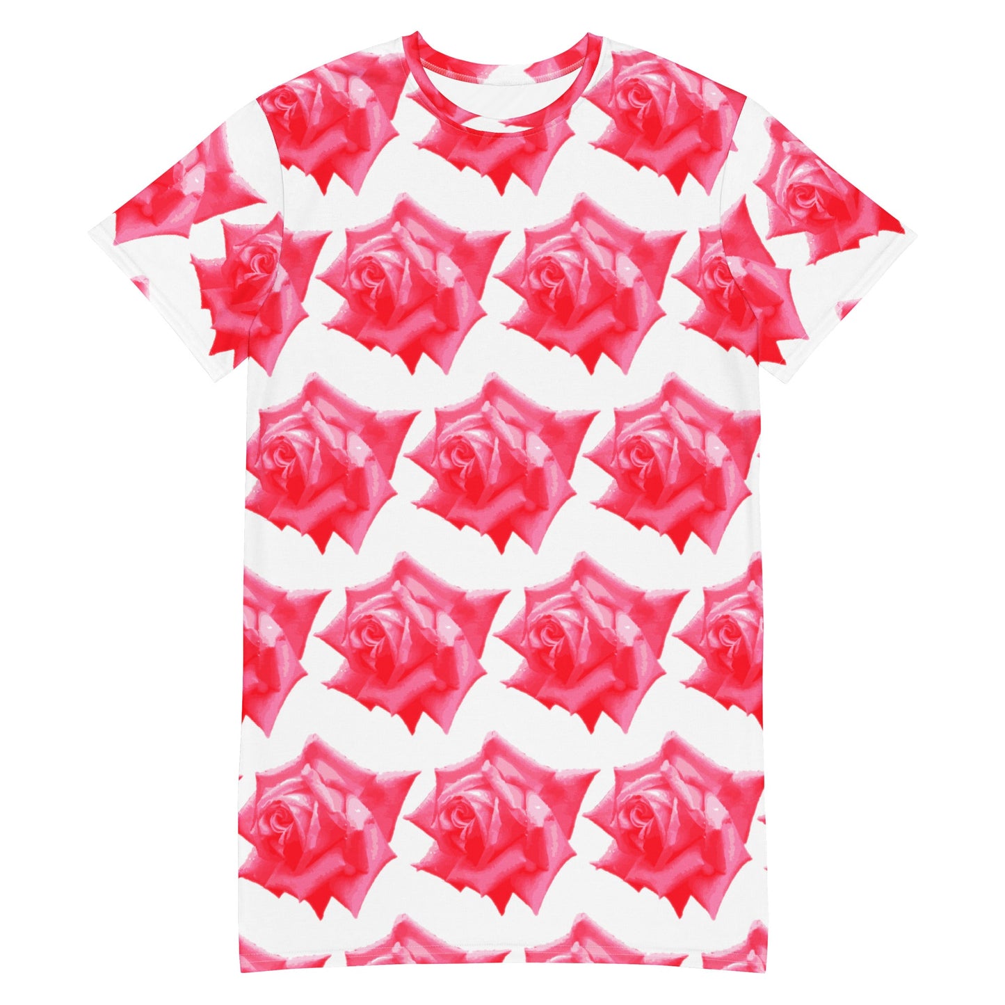 Vibrant Rose Garden: Roses T-shirt Dress| Floral Design| Gift for Her - Dhalfashionistt