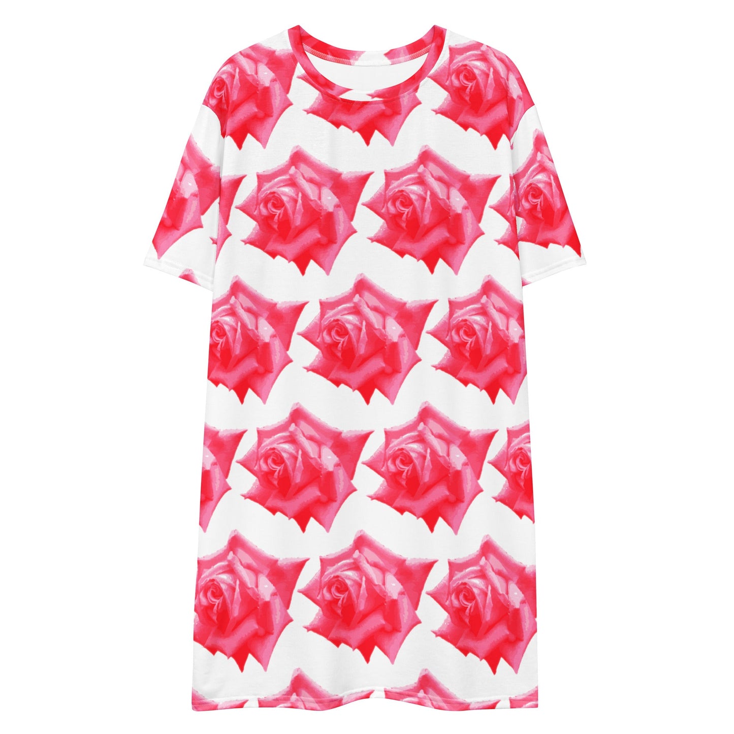 Vibrant Rose Garden: Roses T-shirt Dress| Floral Design| Gift for Her - Dhalfashionistt
