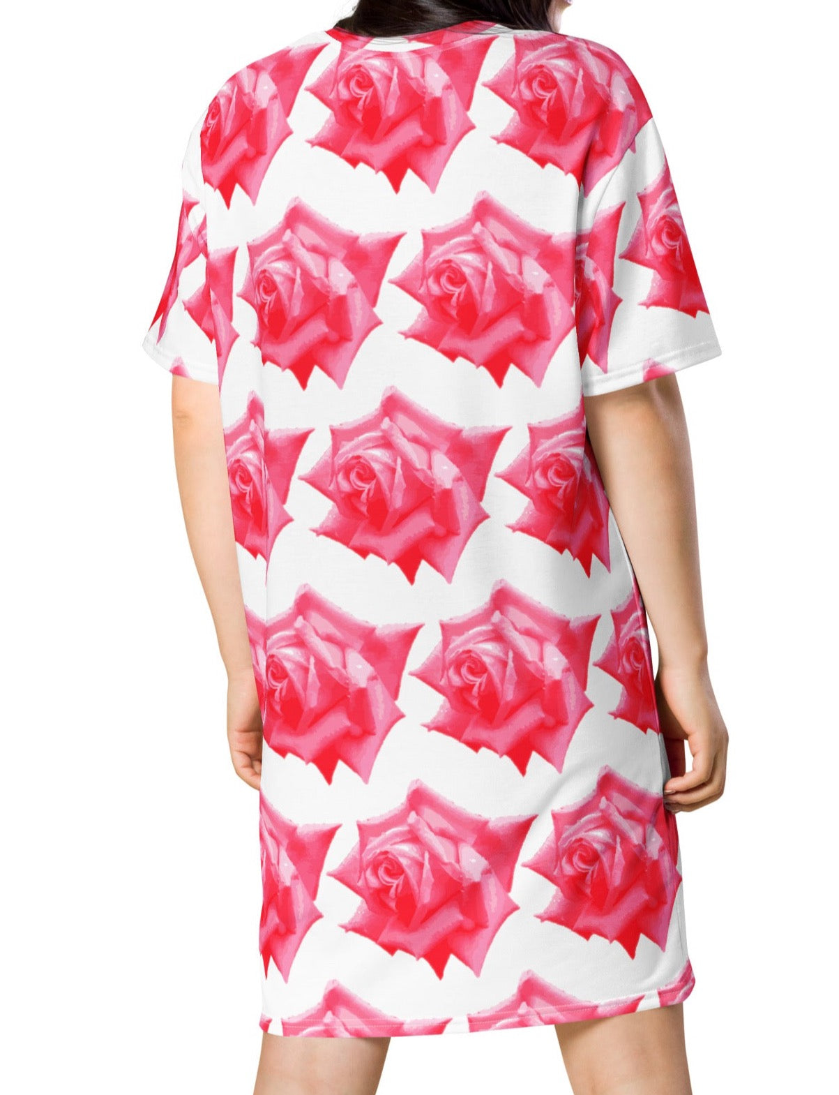 Vibrant Rose Garden: Roses T-shirt Dress| Floral Design| Gift for Her - Dhalfashionistt