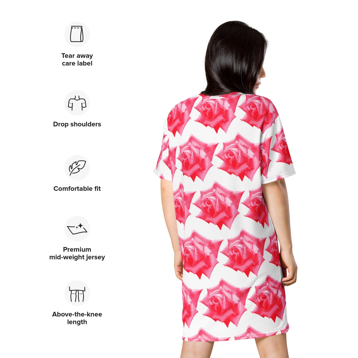 Vibrant Rose Garden: Roses T-shirt Dress| Floral Design| Gift for Her - Dhalfashionistt
