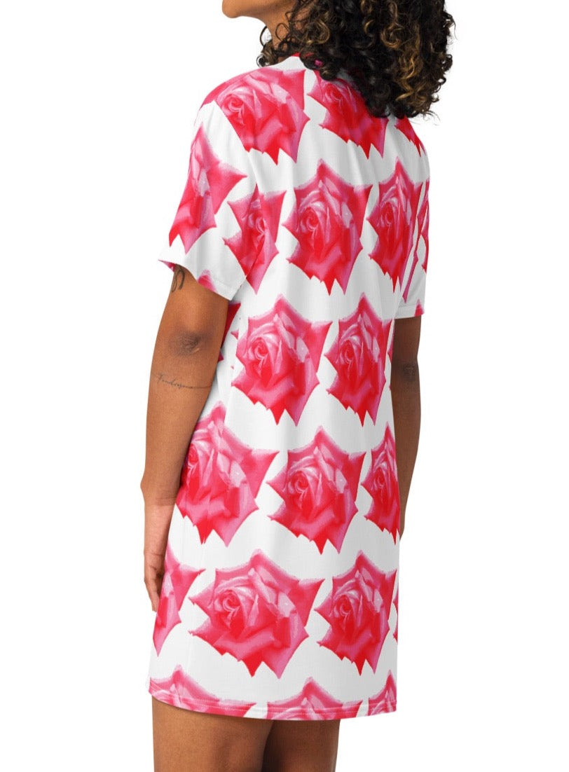 Vibrant Rose Garden: Roses T-shirt Dress| Floral Design| Gift for Her - Dhalfashionistt