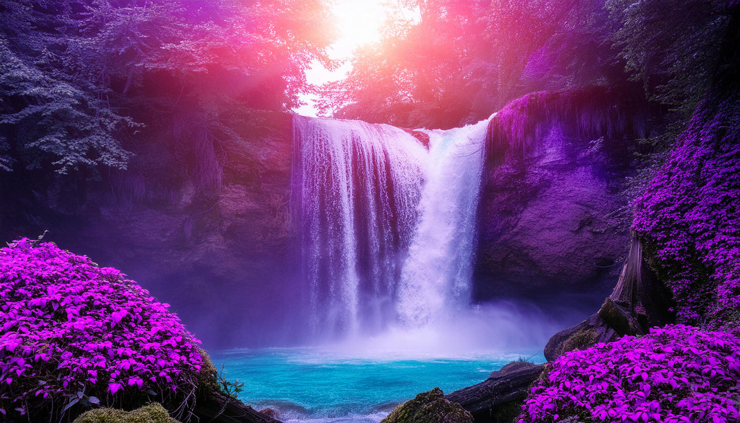 Vibrant Sunlit Waterfall Amidst Vibrant Forest Wall Mural | Contemporary Wallpaper - Dhalfashionistt