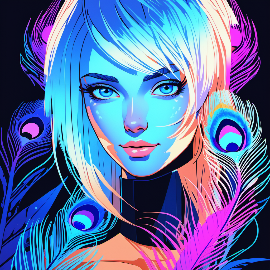 Vibrant Woman Peacock Feathers Neon | Modern Home Decor - Poster- Canvas Art Prints - Dhalfashionistt