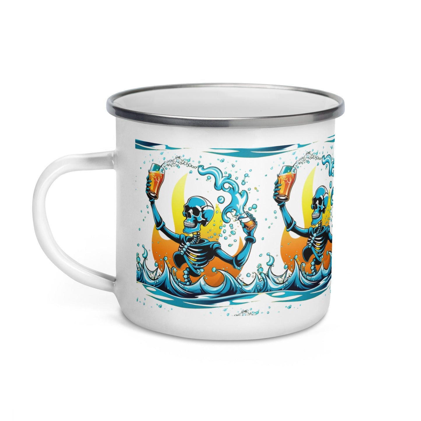 Whimsical Skull Coffee and Tee Enamel Mug | Quirky Camper Mug for Joyful Times - Dhalfashionistt