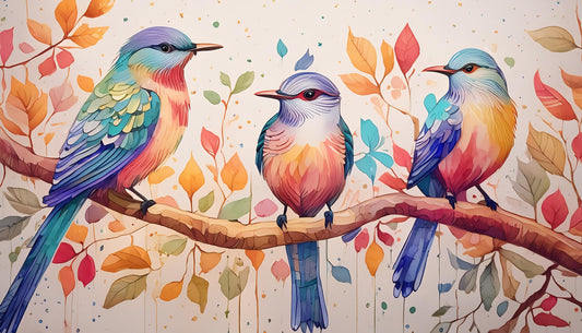 3D Birds Vintage Picture Handmade Watercolor Wall Mural | Exotic Birds Wallpaper - Dhalfashionistt