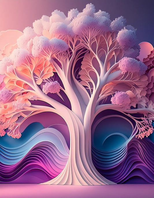 3D Cherry Blossom Tree Futuristic Chromatic Wall Mural | Decorative Wallpaper - Dhalfashionistt