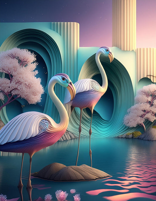 3D Flamingo Futuristic Chromatic Waves Colorful |Home & Office Decor Wallpaper - Dhalfashionistt