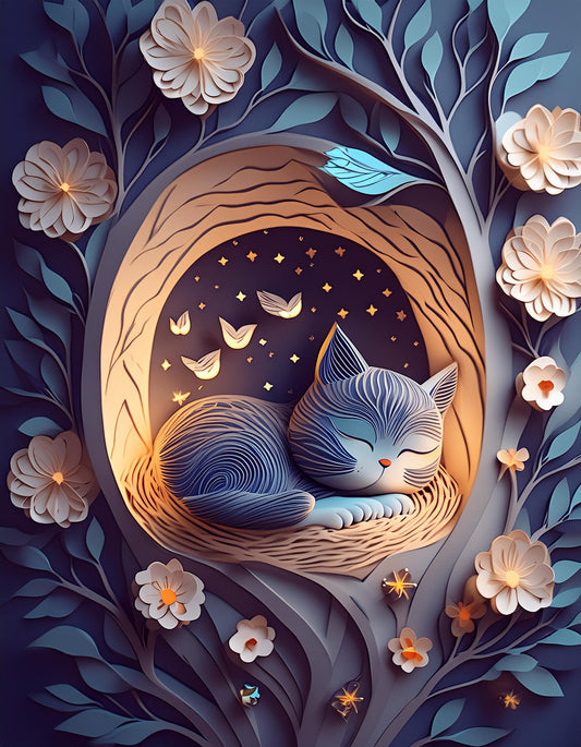 3D Little Felines Sleeping Inside A Wall Mural | Home & Office Decor Wallpaper - Dhalfashionistt