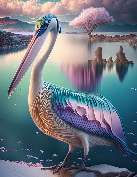 3D Pelican Futuristic Chromatic Waves Wall Mural | Artistic Decor Wallpaper - Dhalfashionistt
