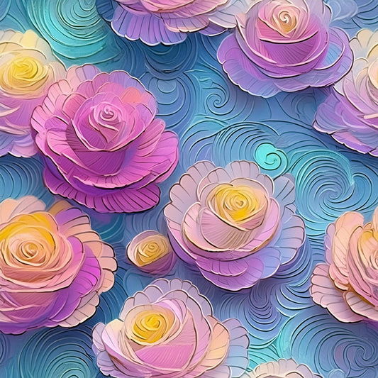 3D Pink & Purple Roses Drawing Watercolor Wall Mural | Contemporary Art Wallpaper - Dhalfashionistt