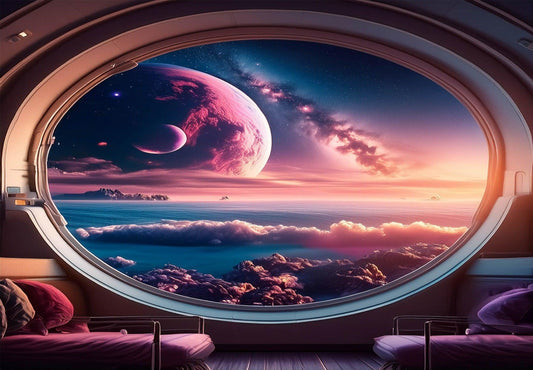 3D Space Window- Star Constellations & Planets With Nebulae & Deep Sea Wall Mural - Dhalfashionistt