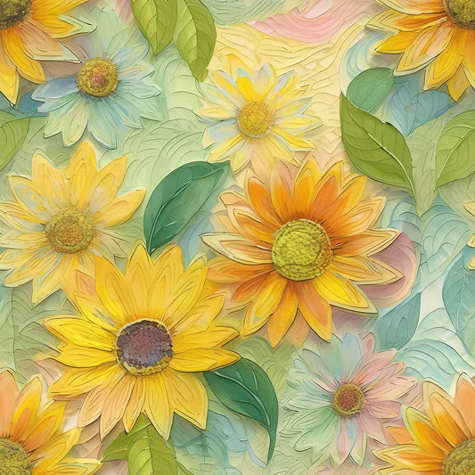 3D Sunflowers Texture Colorful Watercolor Wall Mural | Floral Decor Wallpaper - Dhalfashionistt