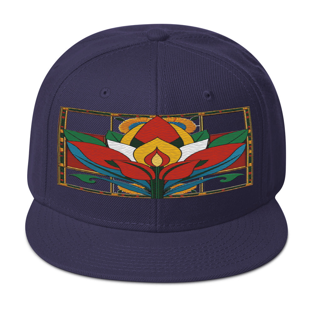 A Floral Masterpiece: Realistic Flower Altarpiece Snapback Hat for Fashion-forward Individuals. - Dhalfashionistt