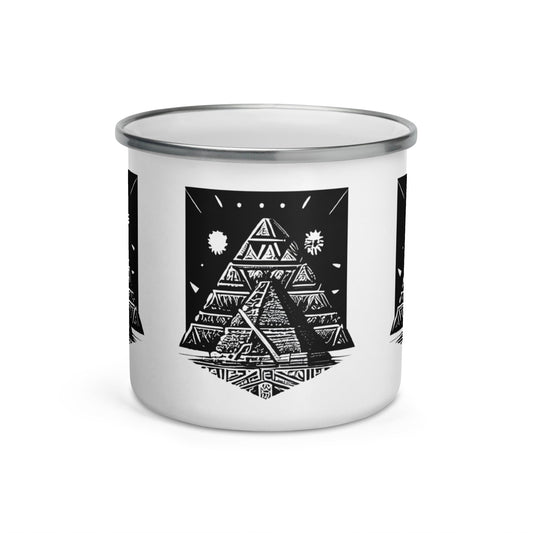 Ancient Aztec Pyramid Camp Mug | Joyful Campers Enamel Mug for Women and Men - Dhalfashionistt