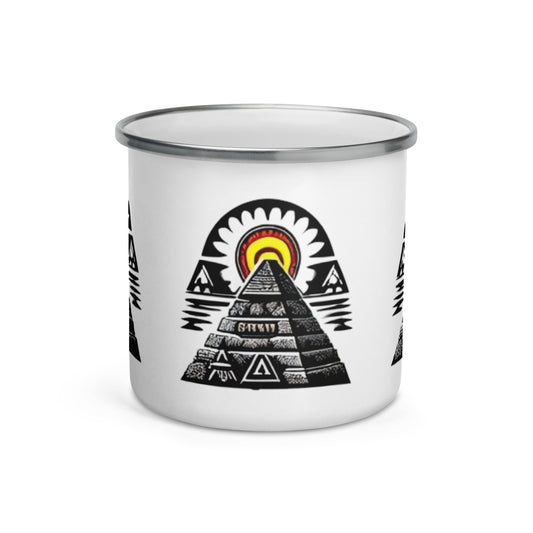 Aztec Sun Pyramid Camp Mug | Novelty Enamel Mug for Adventure Seekers - Dhalfashionistt