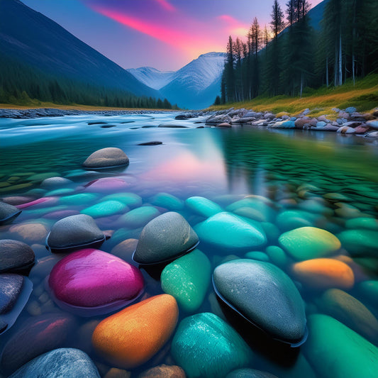 Beautiful Colorful Stones At The River Side-Realistic Image Wall Mural| Home & Office Decor Wall paper - Dhalfashionistt