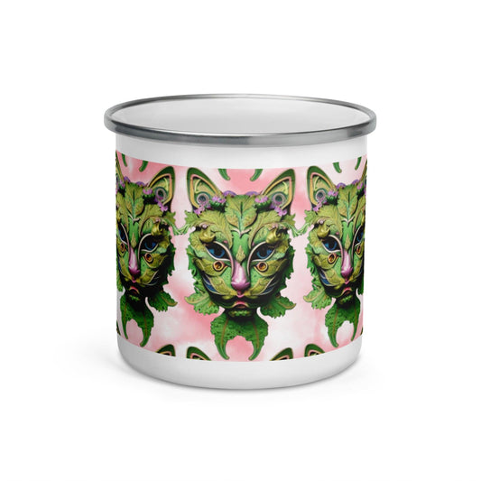 Dhalfashionistt Beautiful Detailed Decorative Green Cat  Enamel | Mug unique Camper Mug | Home & Office Accesories Bag attachment mug Beverage mug Camper mug Camping mug Camping trip essentials Durable mug Durable Outdoor Mug Enamel mug Green cat mug Hiking essentials Hiking mug Home accessories Hot meal mug Lightweight mug Multifunctional mug Office accessories Online store Shopify USA. unique gift Unique mug Unique Novelty Gift Free Text