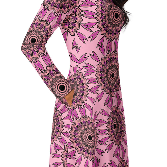 Beautifully Printed Mandala Flowers Midi Dress | Comfortable & Feminine | Oversized Dress - Dhalfashionistt