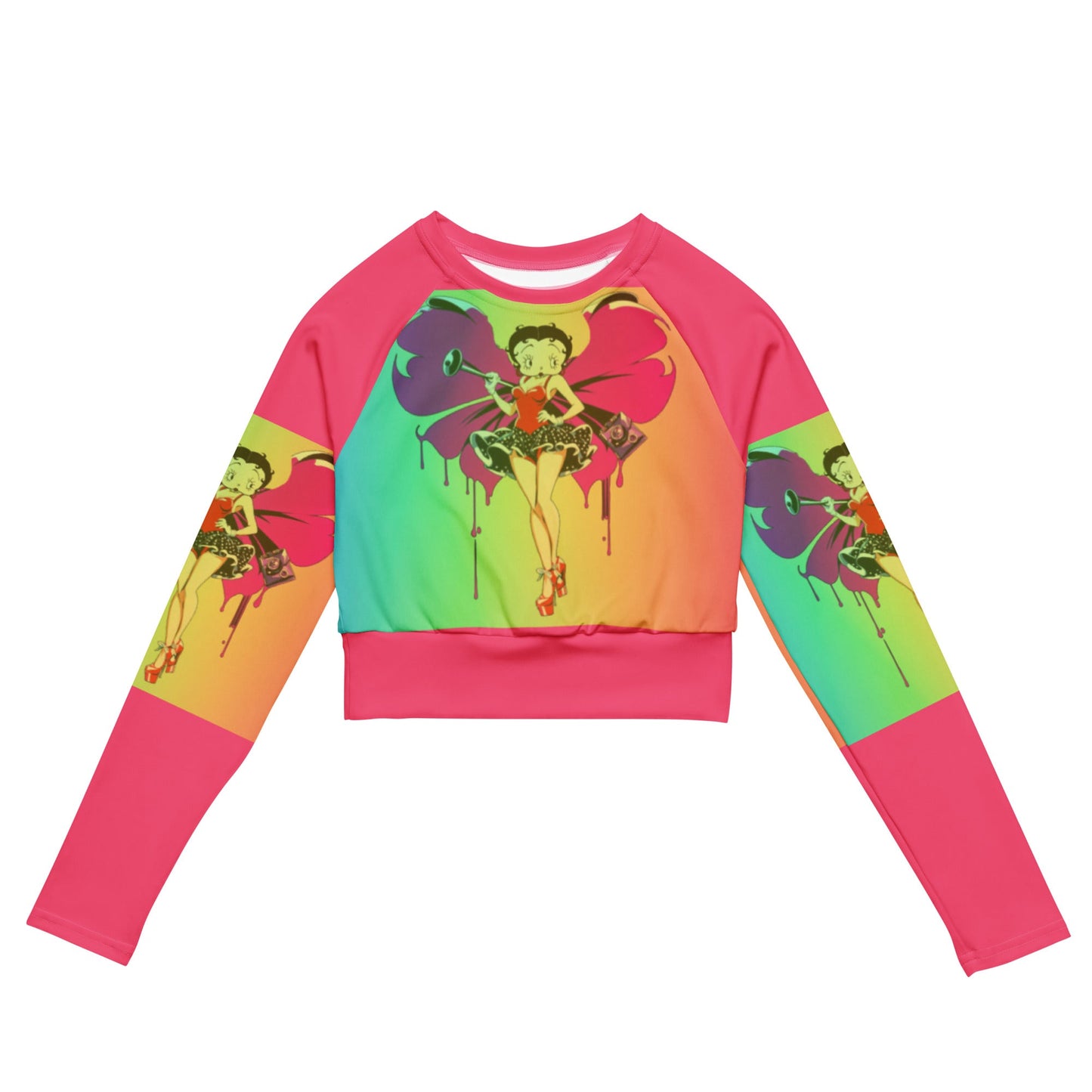 Betty Boop Oversized Long-Sleeve Crop Top | Fashionable Cartoons & Bold Colors - Dhalfashionistt