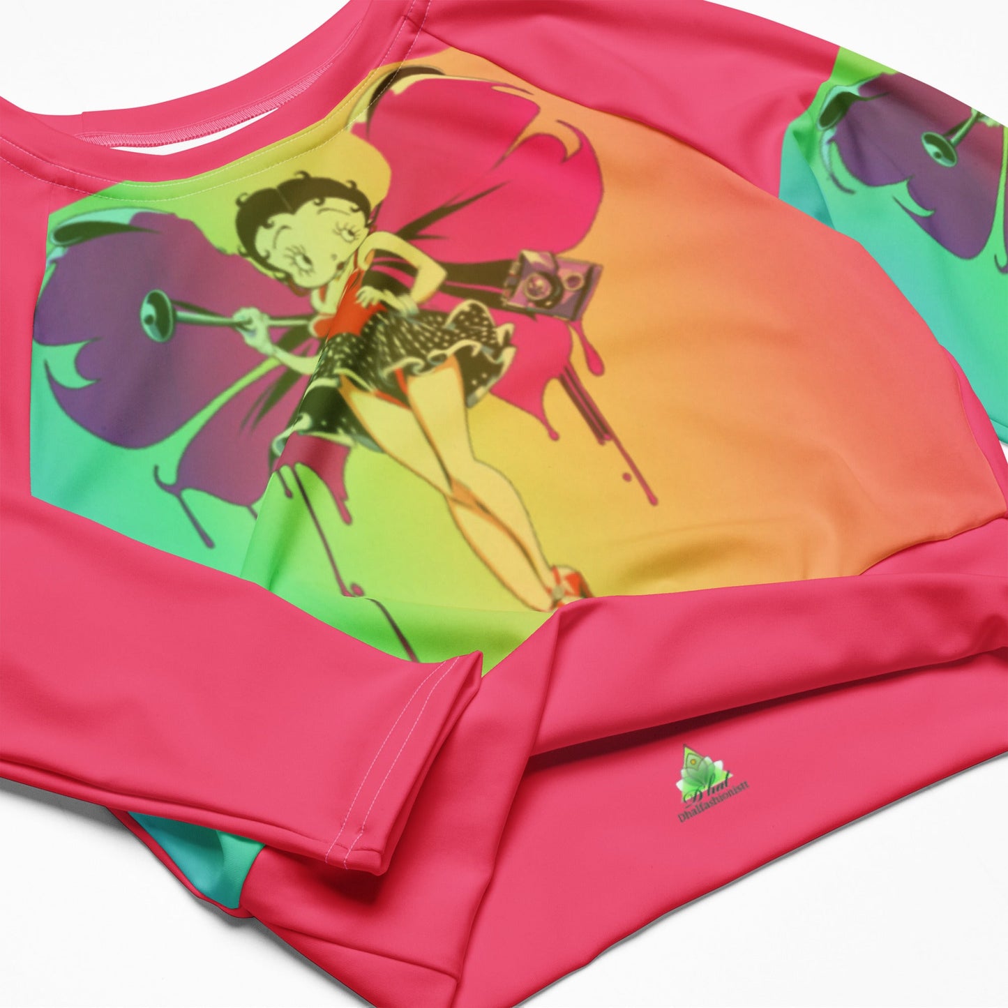 Betty Boop Oversized Long-Sleeve Crop Top | Fashionable Cartoons & Bold Colors - Dhalfashionistt