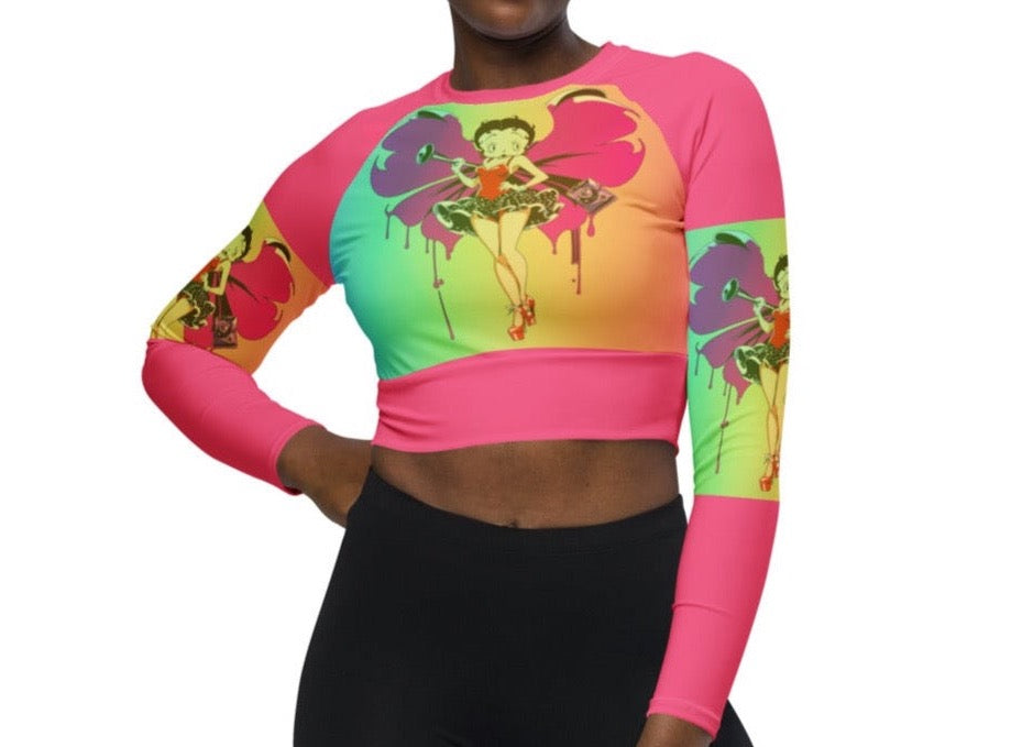 Betty Boop Oversized Long-Sleeve Crop Top | Fashionable Cartoons & Bold Colors - Dhalfashionistt