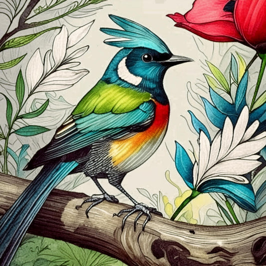 Bird Scene of Wildflowers Wall Mural | Natural Elements Wallpaper - Dhalfashionistt