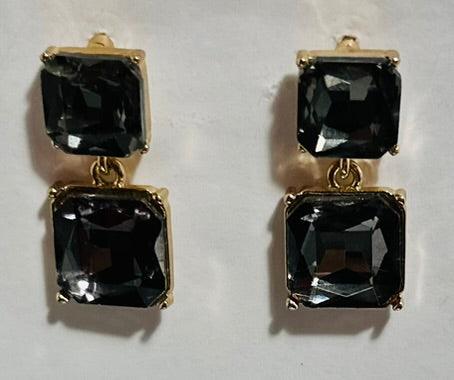 Black Double Rectangle Crystal Drop Earrings | Modern Fashion Jewelry - Dhalfashionistt