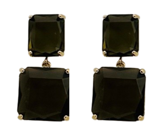 Black Double Rectangle Crystal Earrings | Women's Accessories - Dhalfashionistt