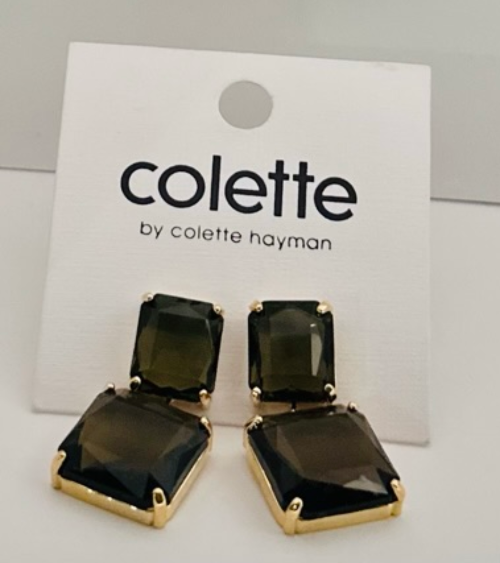 Black Double Rectangle Crystal Earrings | Women's Accessories - Dhalfashionistt