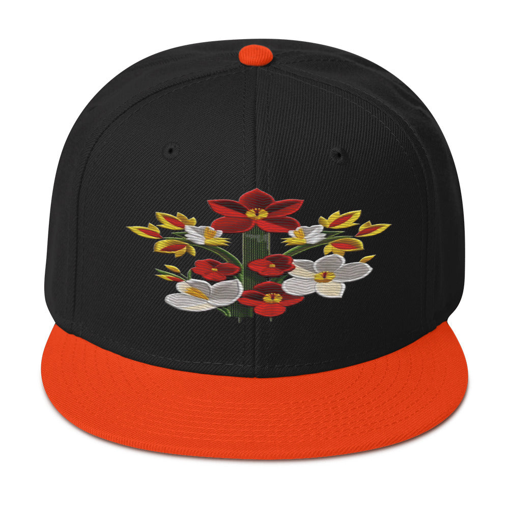 Blossom in Style: Realistic Flower Altarpiece Snapback Hat for Floral Fashionistas - Dhalfashionistt