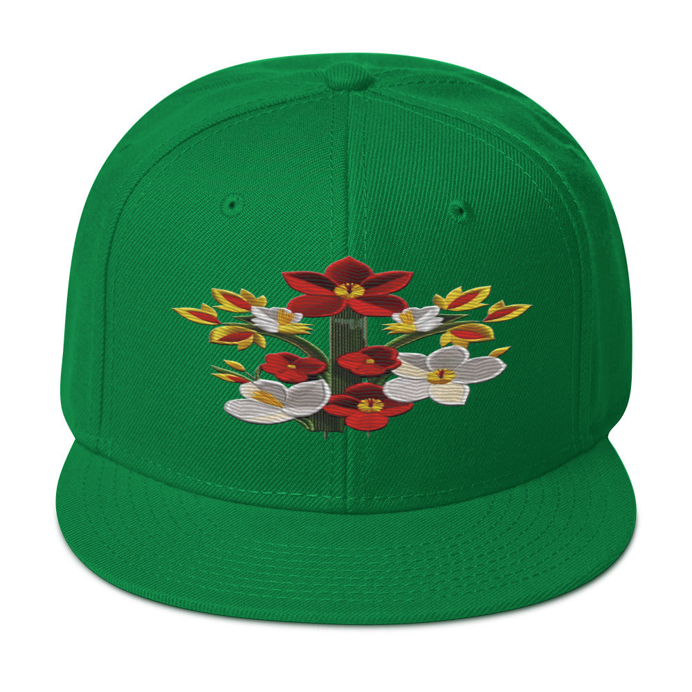 Blossom in Style: Realistic Flower Altarpiece Snapback Hat for Floral Fashionistas - Dhalfashionistt