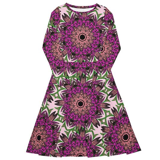 Captivating Mandala Floral Print Midi Dress | Comfortable Fit | Oversized Dress - Dhalfashionistt