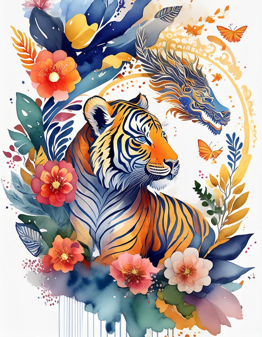 Cute Tiger Watercolor Wall Mural | Wildlife Decor Wallpaper - Dhalfashionistt