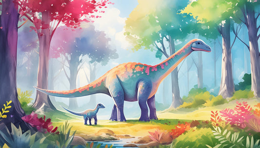 Dinosaur & Brontosaurus Grazing In a Prehistoric Forest Wall Mural | Wildlife Decor Wallpaper - Dhalfashionistt