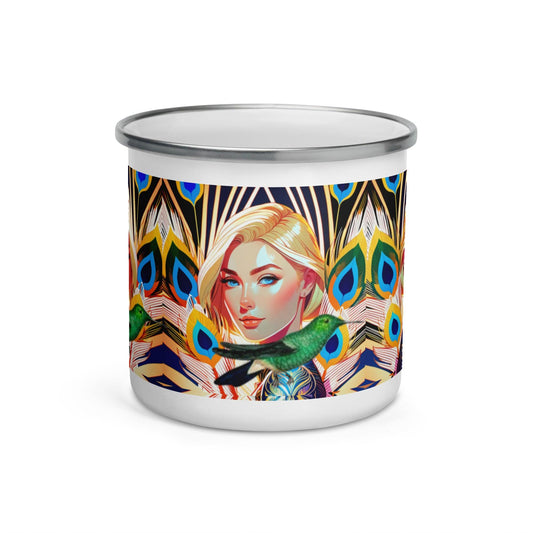 Elegant Birds Camp Mug | Alphonse Mucha-Inspired | Peacock Feathers - Dhalfashionistt