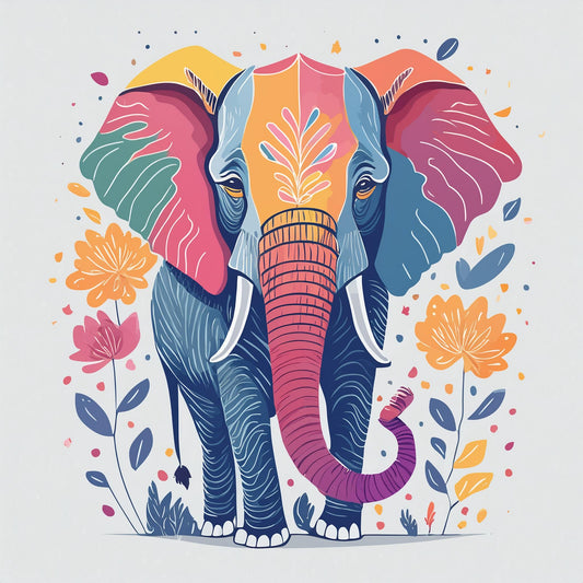 Elephant Drawing Colorful Wallpaper | Wildlife Decor Wallpaper - Dhalfashionistt