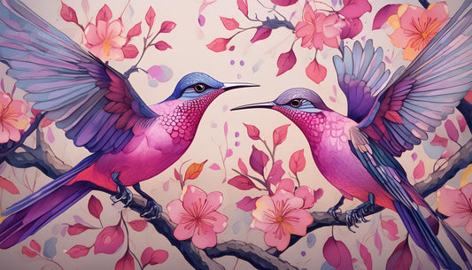 Exotic Magenta & Purple Birds Wall Mural | Home & Office Decor - Dhalfashionistt