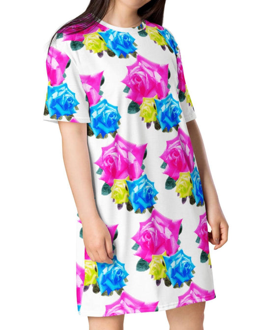 Floral Delight: Roses T-shirt Dress | Floral Fashion | Nature Inspired - Dhalfashionistt