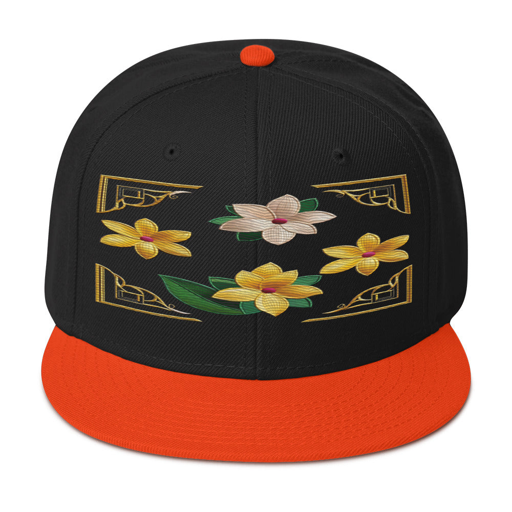 Floral Statement Piece: Realistic Flower Altarpiece Snapback Hat for Fashion Lovers - Dhalfashionistt