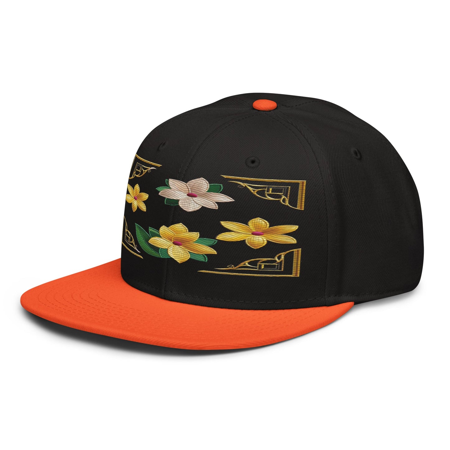 Floral Statement Piece: Realistic Flower Altarpiece Snapback Hat for Fashion Lovers - Dhalfashionistt