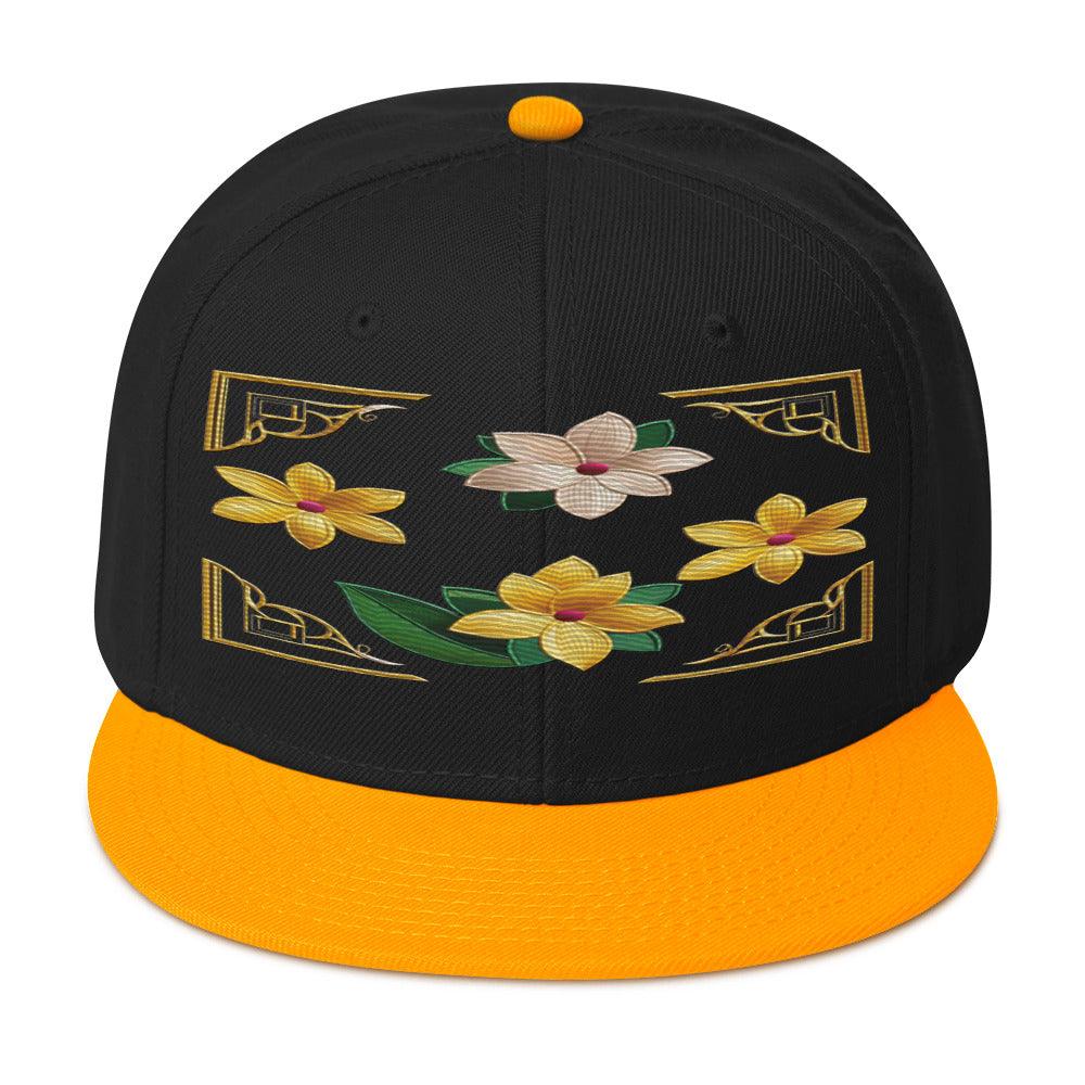 Floral Statement Piece: Realistic Flower Altarpiece Snapback Hat for Fashion Lovers - Dhalfashionistt