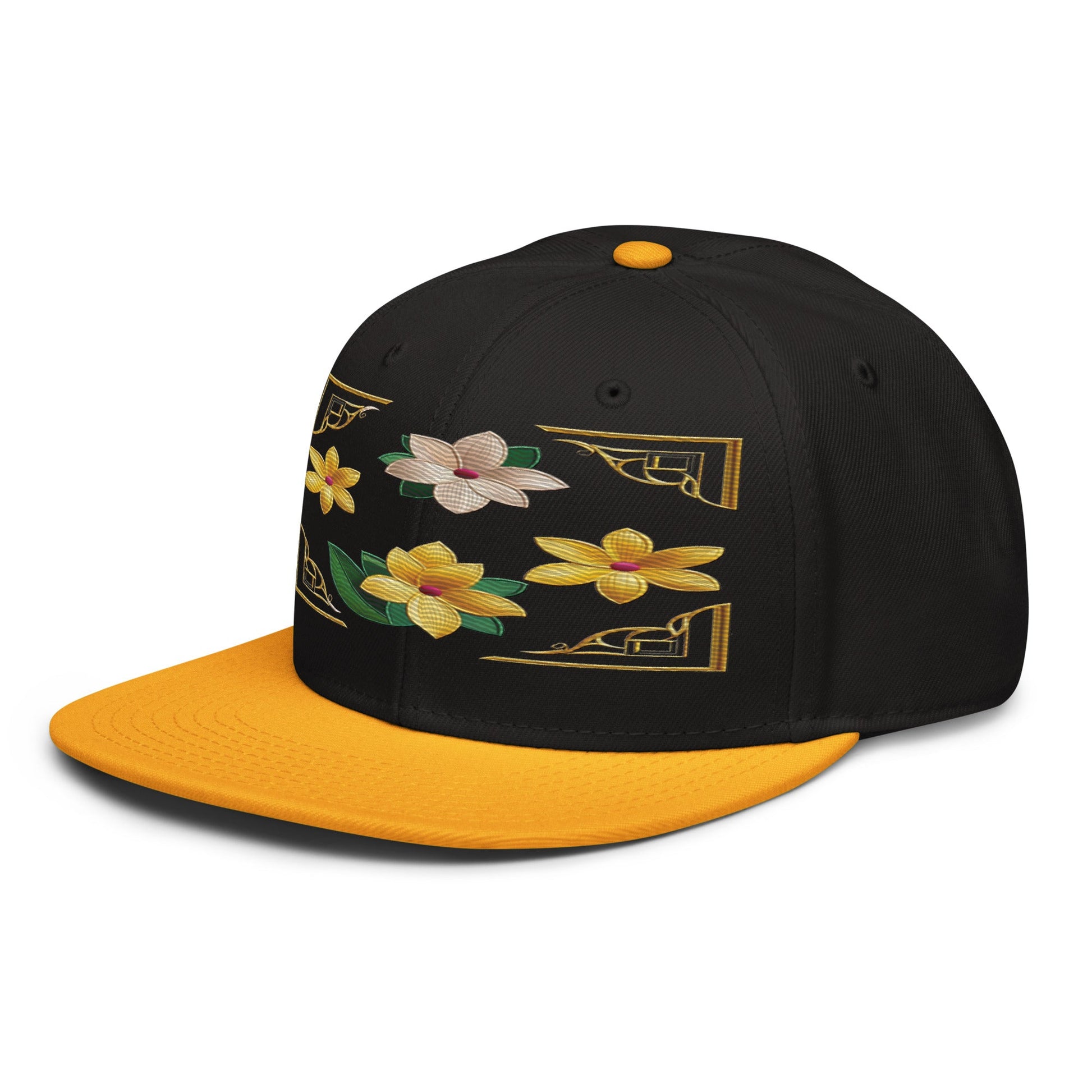 Floral Statement Piece: Realistic Flower Altarpiece Snapback Hat for Fashion Lovers - Dhalfashionistt